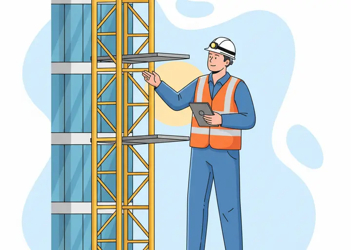 مهندس سلامة يفحص مكونات منصة رافعة للأشخاص ذات صواري.